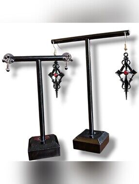 NWT 2 Pairs of Black Cross Earring with Red Gemstones